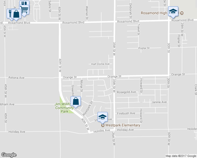 map of restaurants, bars, coffee shops, grocery stores, and more near 3625 Garnet Avenue in Rosamond