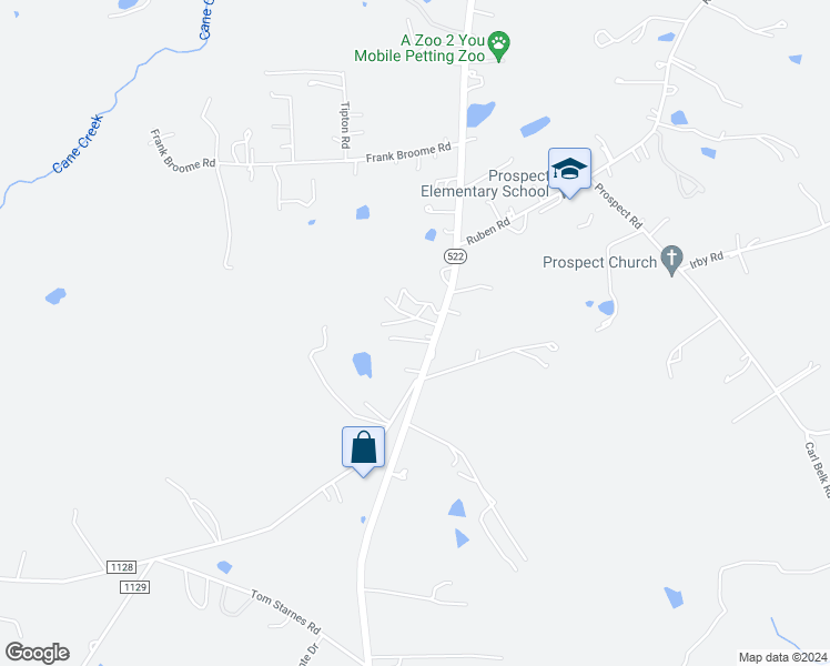 map of restaurants, bars, coffee shops, grocery stores, and more near 6106 South Rocky River Road in Monroe
