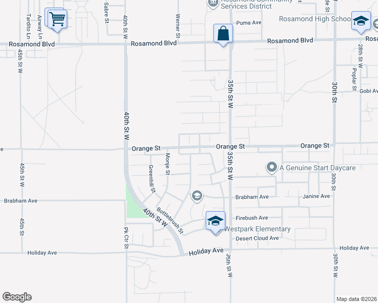 map of restaurants, bars, coffee shops, grocery stores, and more near 3703 Garnet Avenue in Rosamond