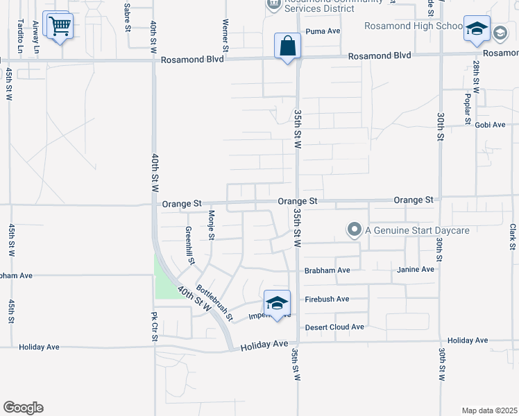map of restaurants, bars, coffee shops, grocery stores, and more near 3625 Garnet Avenue in Rosamond