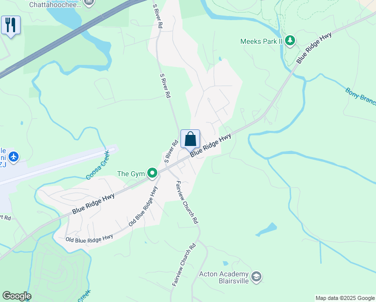 map of restaurants, bars, coffee shops, grocery stores, and more near 1508 Blue Ridge Highway in Blairsville