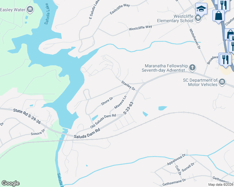 map of restaurants, bars, coffee shops, grocery stores, and more near 107 Deborah Lane in Greenville