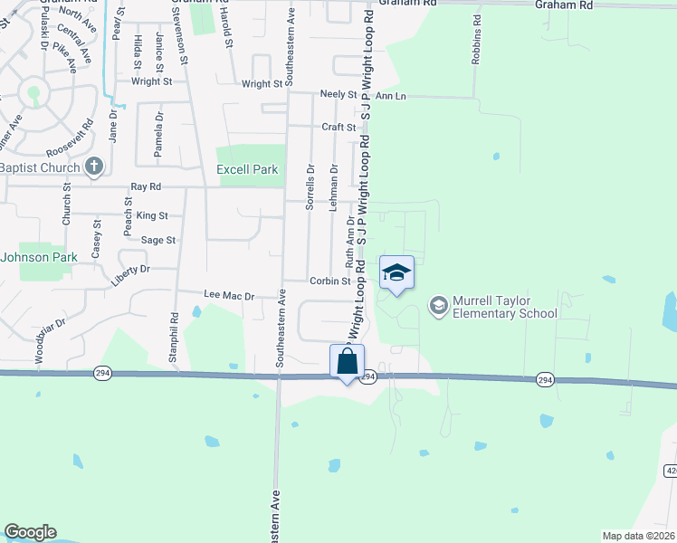 map of restaurants, bars, coffee shops, grocery stores, and more near 1101 Ruth Ann Drive in Jacksonville
