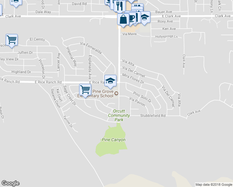 map of restaurants, bars, coffee shops, grocery stores, and more near 1050 East Rice Ranch Road in Santa Maria