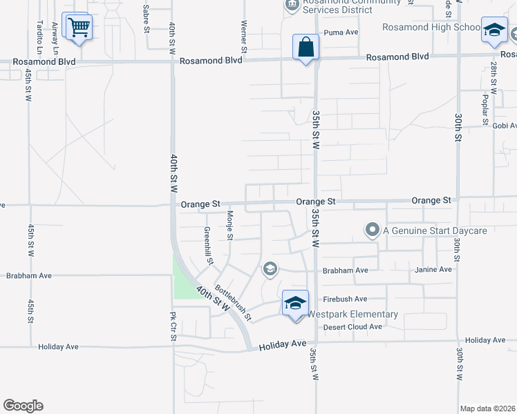 map of restaurants, bars, coffee shops, grocery stores, and more near 3703 Garnet Avenue in Rosamond