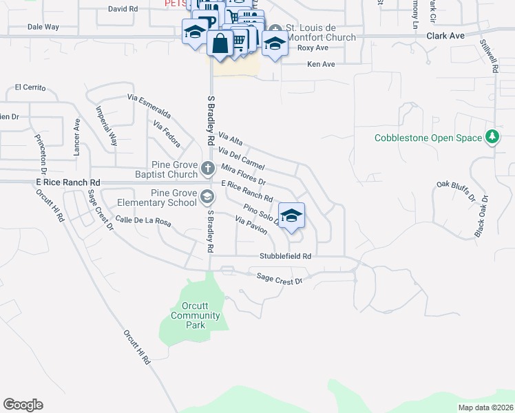 map of restaurants, bars, coffee shops, grocery stores, and more near 1187 Pino Solo Drive in Orcutt