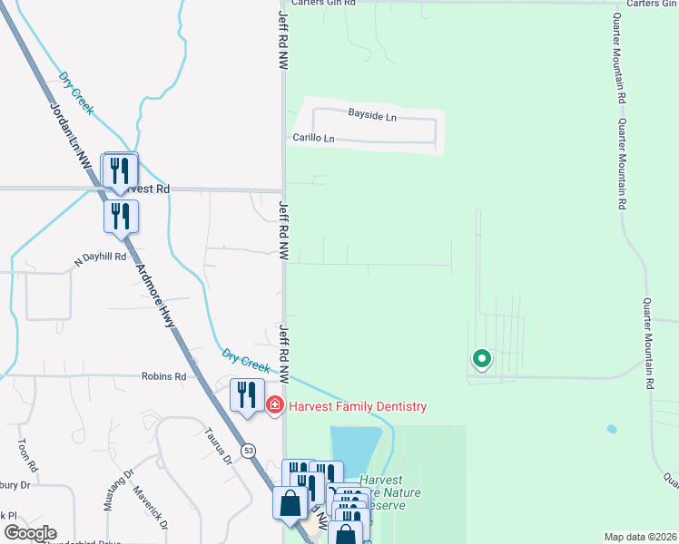map of restaurants, bars, coffee shops, grocery stores, and more near 103 Point Given Lane in Harvest