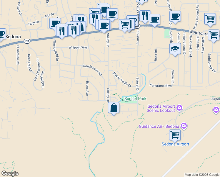 map of restaurants, bars, coffee shops, grocery stores, and more near 194 Monte Verde Drive in Sedona