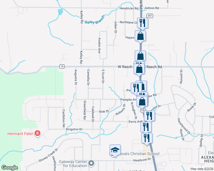 map of restaurants, bars, coffee shops, grocery stores, and more near 103 South Scott Drive in Florence
