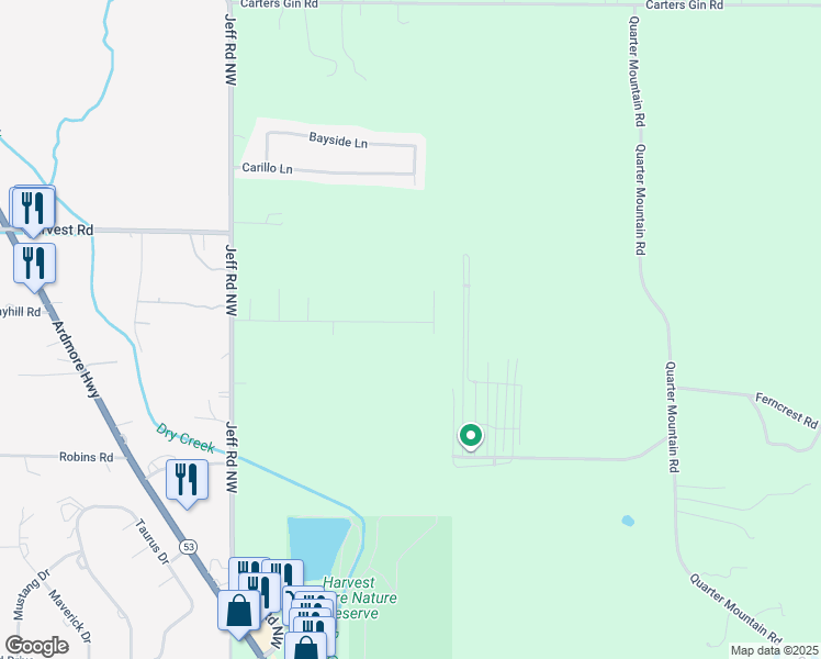 map of restaurants, bars, coffee shops, grocery stores, and more near 207 Cloverbrook Drive in Harvest