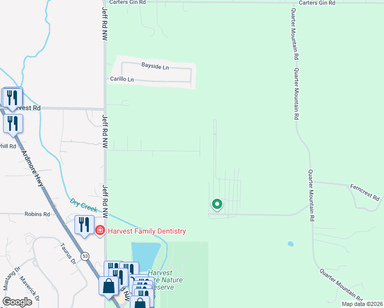 map of restaurants, bars, coffee shops, grocery stores, and more near 202 Cloverbrook Drive in Harvest