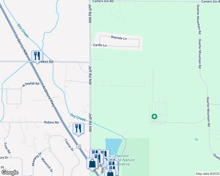 map of restaurants, bars, coffee shops, grocery stores, and more near 103 Point Given Lane in Harvest