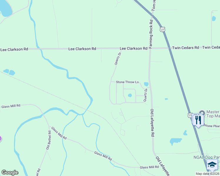 map of restaurants, bars, coffee shops, grocery stores, and more near 581 Quartz Drive in Chickamauga