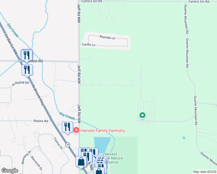 map of restaurants, bars, coffee shops, grocery stores, and more near 163 Cloverbrook Drive in Harvest