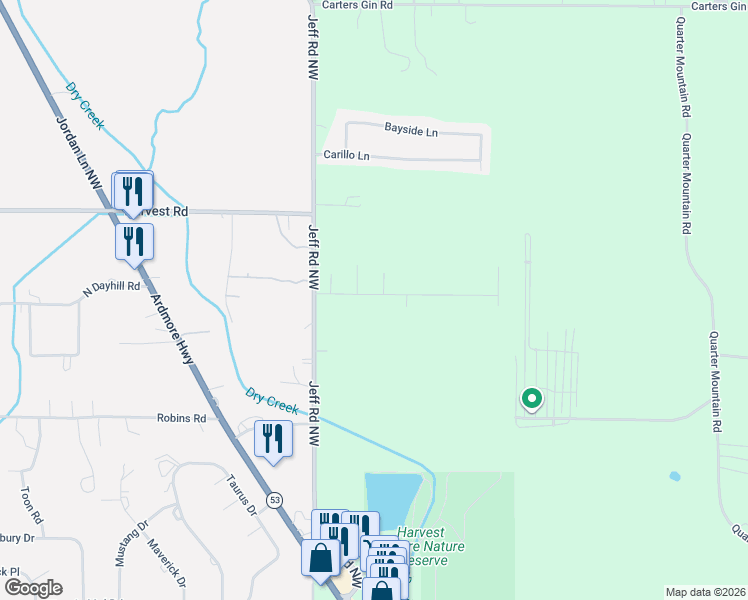 map of restaurants, bars, coffee shops, grocery stores, and more near 134 Cloverbrook Drive in Harvest