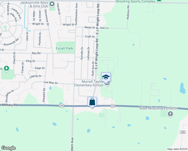 map of restaurants, bars, coffee shops, grocery stores, and more near 1101 Ruth Ann Drive in Jacksonville
