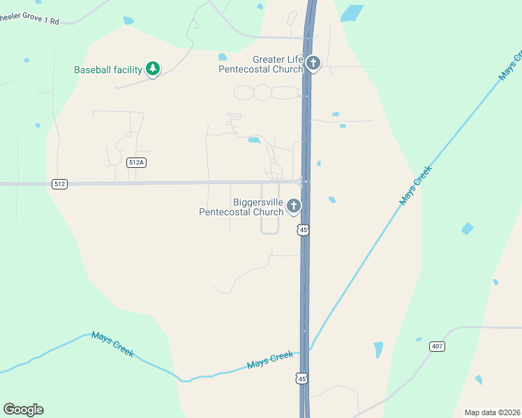 map of restaurants, bars, coffee shops, grocery stores, and more near County Road 521 in Alcorn County