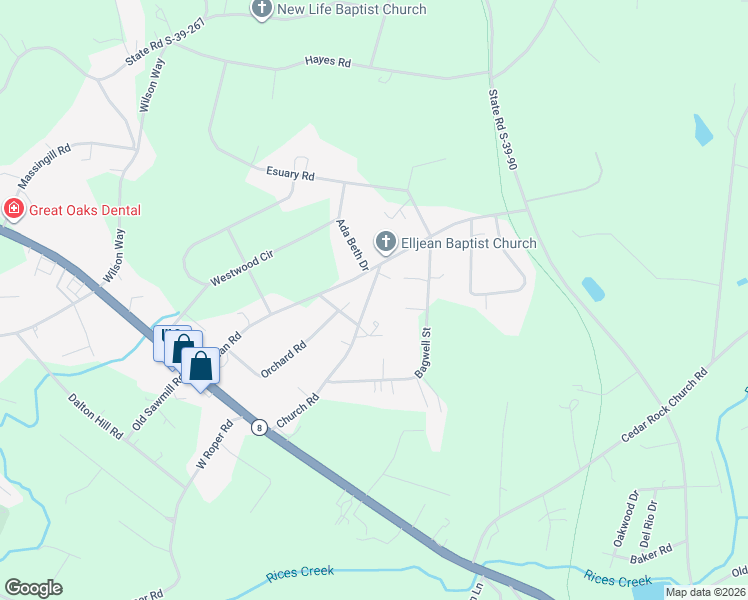 map of restaurants, bars, coffee shops, grocery stores, and more near 317 Church Road in Easley