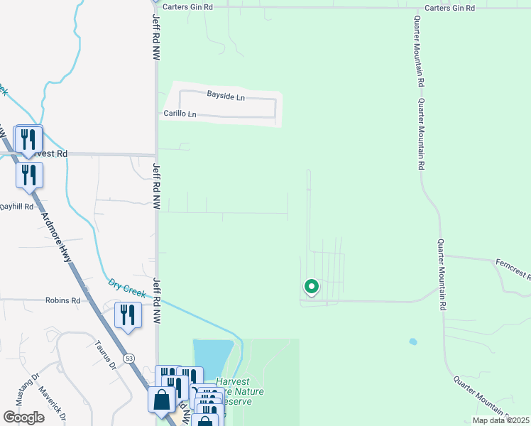 map of restaurants, bars, coffee shops, grocery stores, and more near 207 Cloverbrook Drive in Harvest