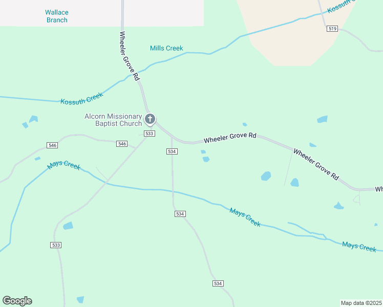 map of restaurants, bars, coffee shops, grocery stores, and more near 122 Wheeler Grove Road in Corinth