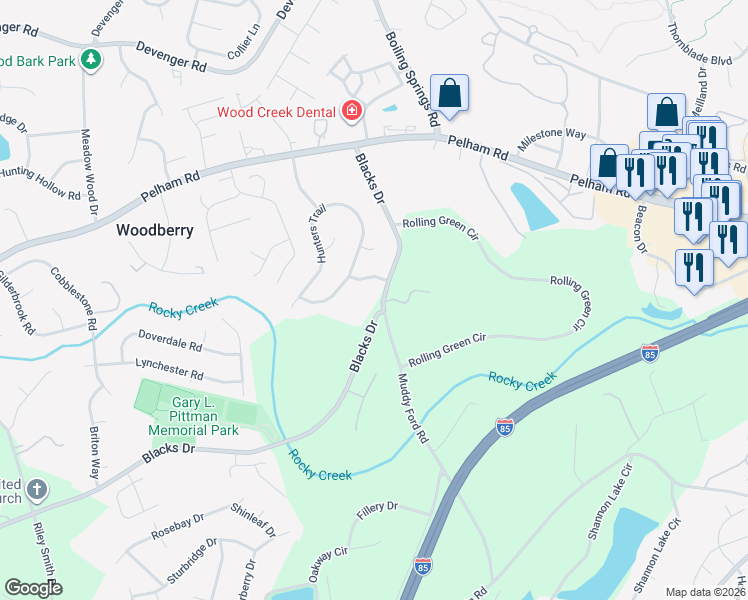 map of restaurants, bars, coffee shops, grocery stores, and more near 4 Morgan Way in Greenville