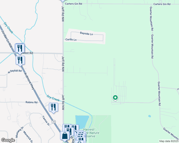 map of restaurants, bars, coffee shops, grocery stores, and more near 163 Cloverbrook Drive in Harvest