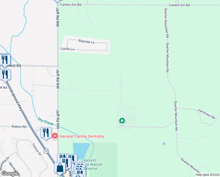 map of restaurants, bars, coffee shops, grocery stores, and more near 207 Cloverbrook Drive in Harvest
