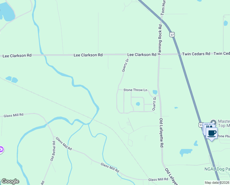 map of restaurants, bars, coffee shops, grocery stores, and more near 581 Quartz Drive in Chickamauga