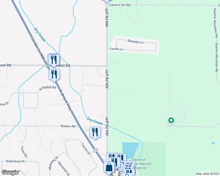 map of restaurants, bars, coffee shops, grocery stores, and more near 100 Foxford Lane in Harvest