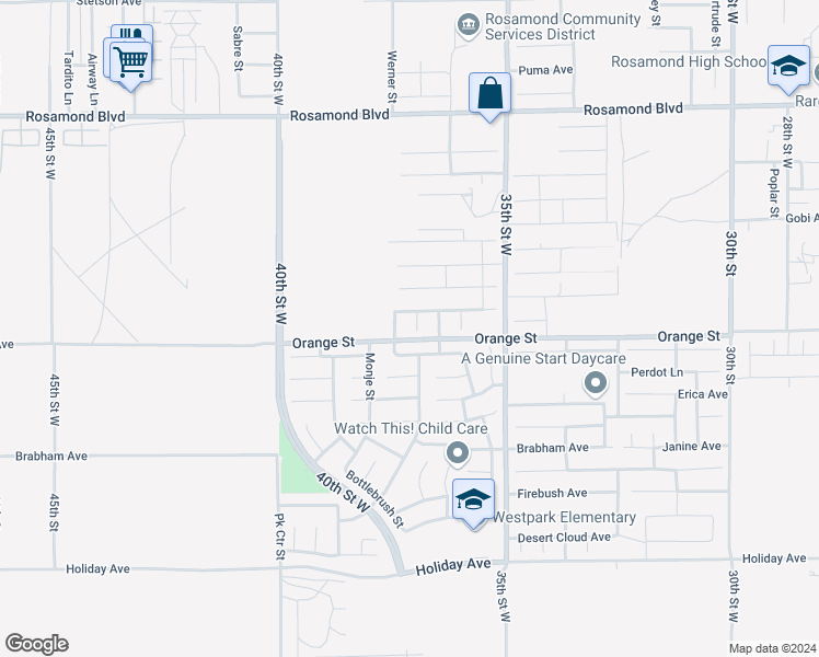 map of restaurants, bars, coffee shops, grocery stores, and more near 2521 Mammoth Mountain Way in Rosamond