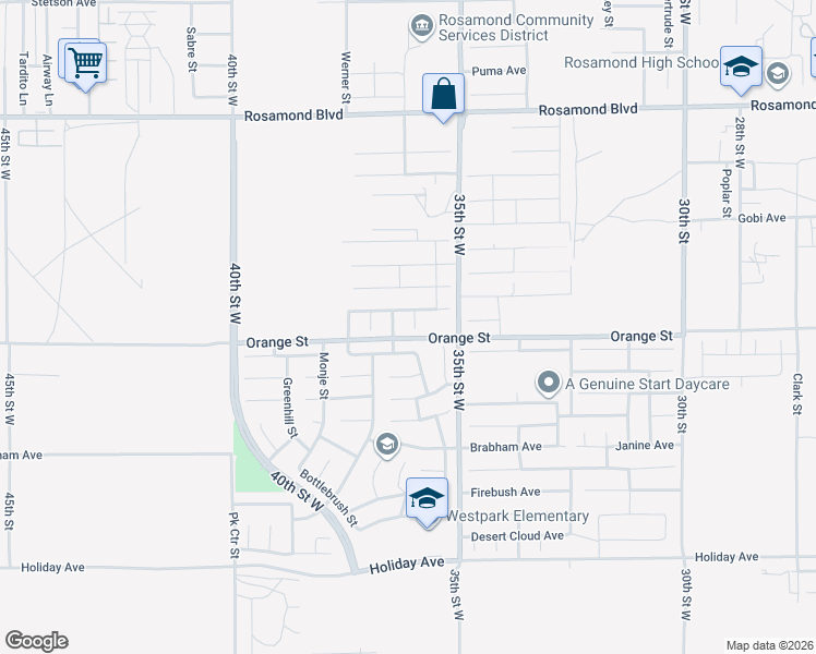 map of restaurants, bars, coffee shops, grocery stores, and more near 2517 San Madrid Way in Rosamond