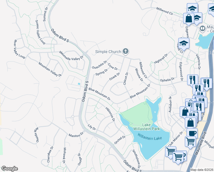 map of restaurants, bars, coffee shops, grocery stores, and more near 9 Ozark Drive in Maumelle