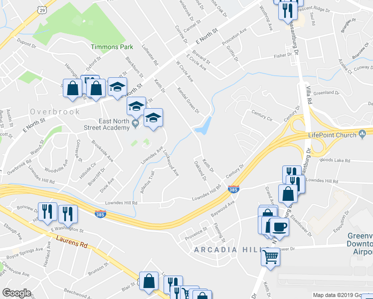 map of restaurants, bars, coffee shops, grocery stores, and more near 186 Keith Drive in Greenville