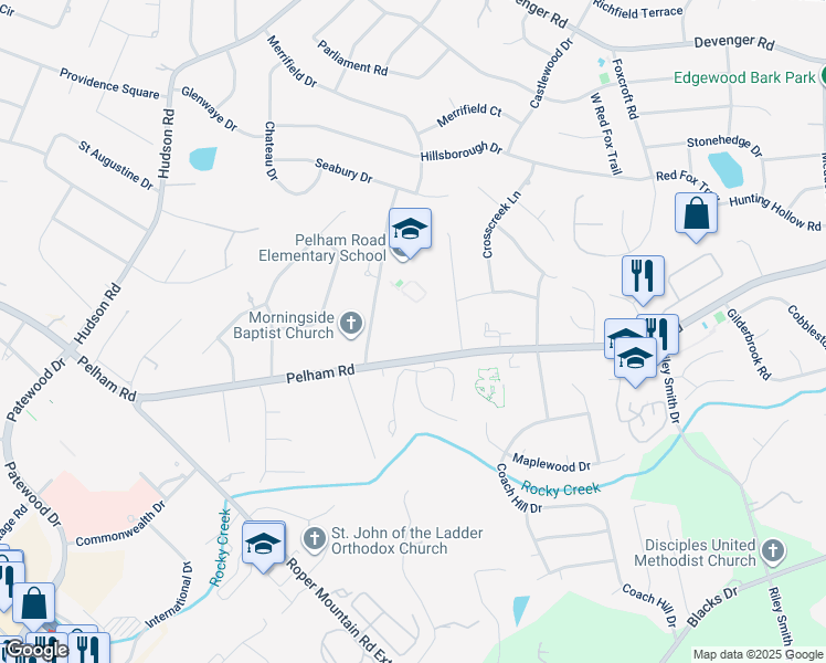 map of restaurants, bars, coffee shops, grocery stores, and more near 1207 Pelham Road in Greenville