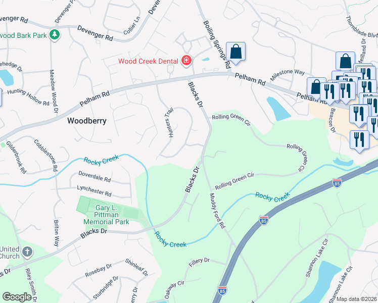 map of restaurants, bars, coffee shops, grocery stores, and more near 4 Morgan Way in Greenville