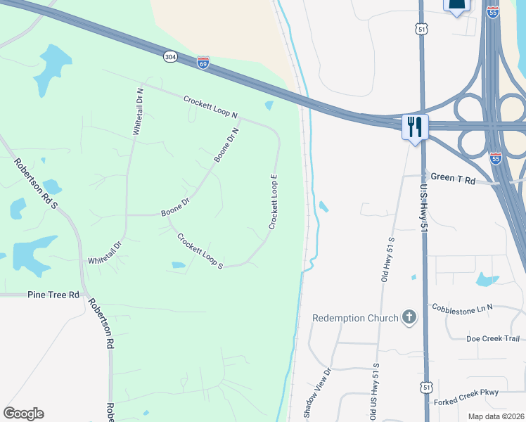 map of restaurants, bars, coffee shops, grocery stores, and more near 193 Crockett Loop East in Hernando