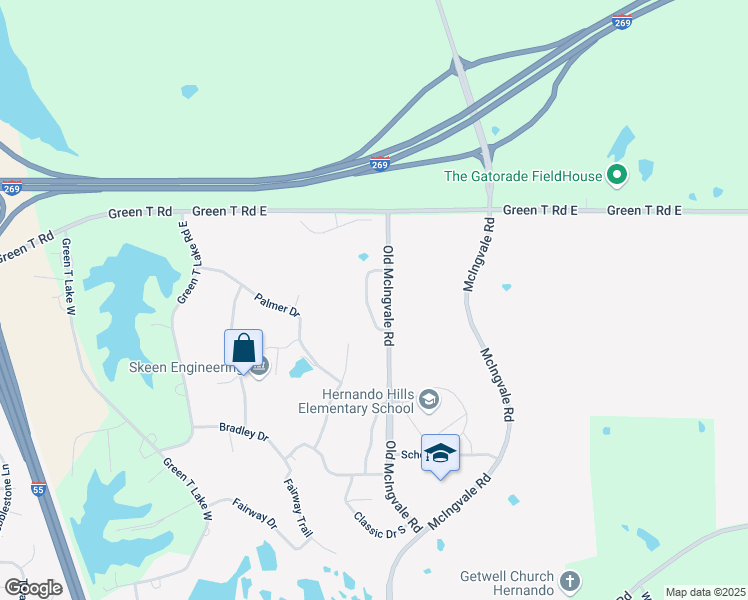 map of restaurants, bars, coffee shops, grocery stores, and more near 214 Fairway Trace Drive in Hernando