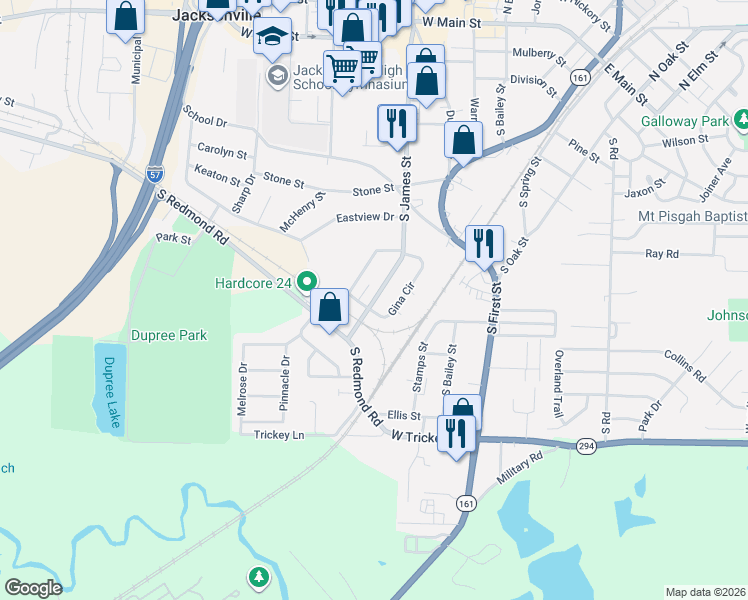 map of restaurants, bars, coffee shops, grocery stores, and more near 1105 South James Street in Jacksonville