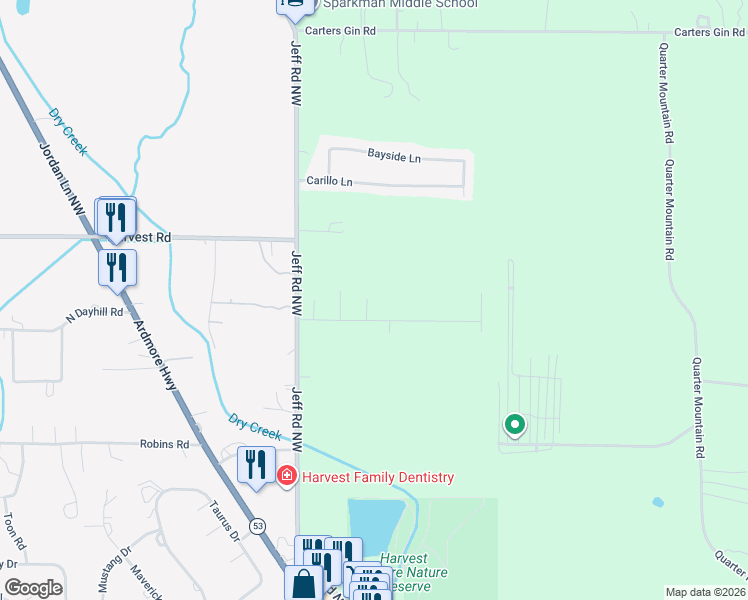 map of restaurants, bars, coffee shops, grocery stores, and more near 103 Point Given Lane in Harvest