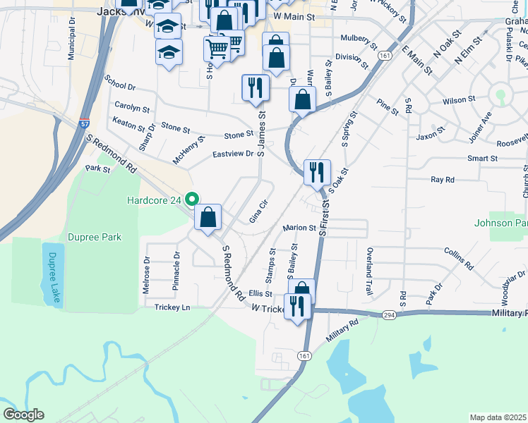 map of restaurants, bars, coffee shops, grocery stores, and more near 1107 Gina Circle in Jacksonville