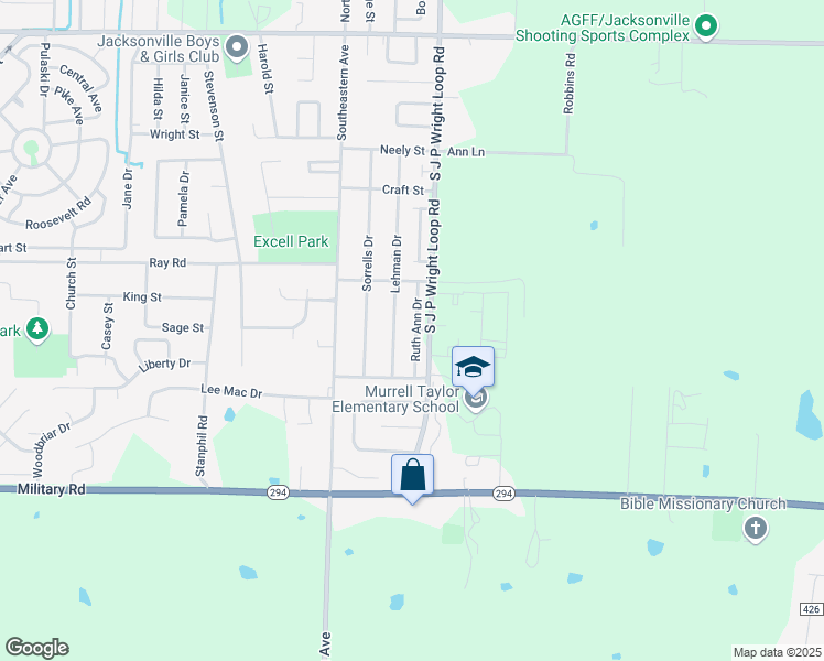 map of restaurants, bars, coffee shops, grocery stores, and more near 1013 Ruth Ann Drive in Jacksonville