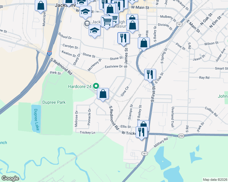 map of restaurants, bars, coffee shops, grocery stores, and more near 1109 South James Street in Jacksonville