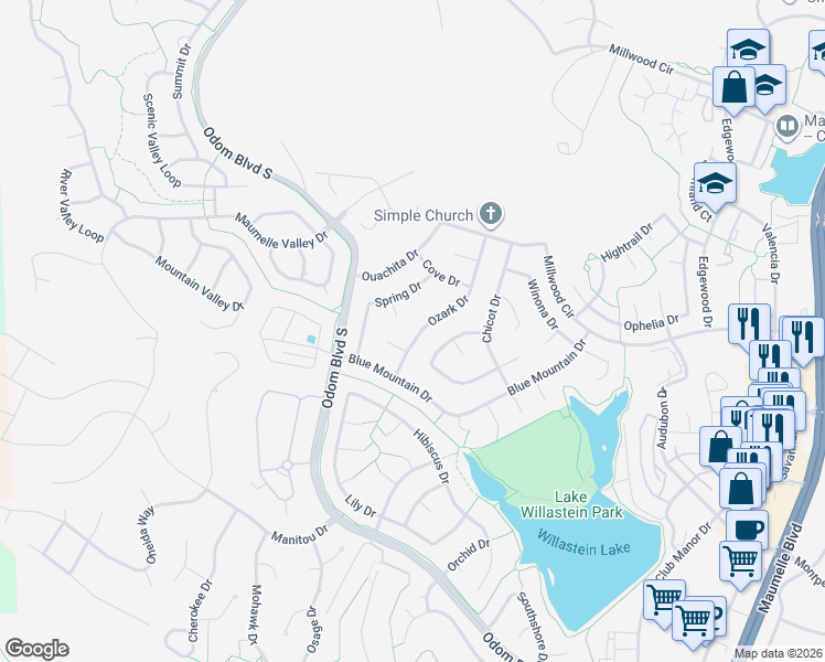 map of restaurants, bars, coffee shops, grocery stores, and more near 9 Ozark Drive in Maumelle