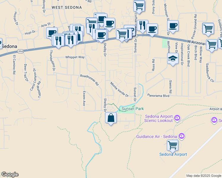 map of restaurants, bars, coffee shops, grocery stores, and more near 194 Monte Verde Drive in Sedona