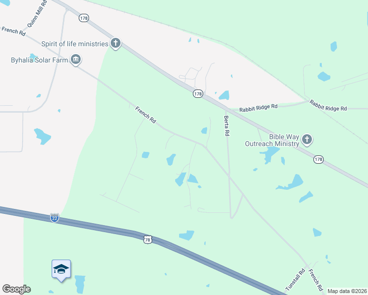 map of restaurants, bars, coffee shops, grocery stores, and more near 1385 French Road in Byhalia