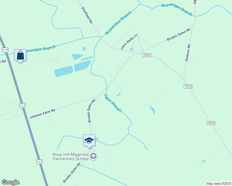 map of restaurants, bars, coffee shops, grocery stores, and more near 143 Sholar Family Lane in Rose Hill