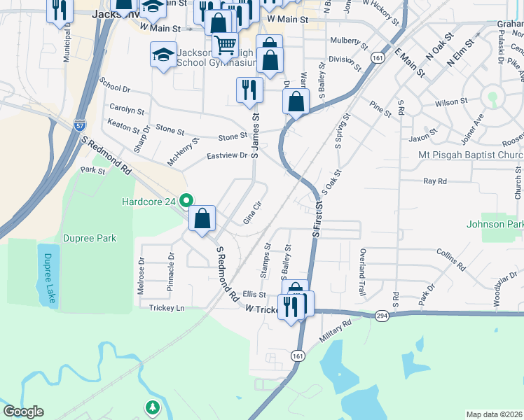 map of restaurants, bars, coffee shops, grocery stores, and more near 5 Davis Court in Jacksonville