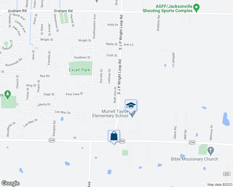 map of restaurants, bars, coffee shops, grocery stores, and more near 1008 Ruth Ann Drive in Jacksonville