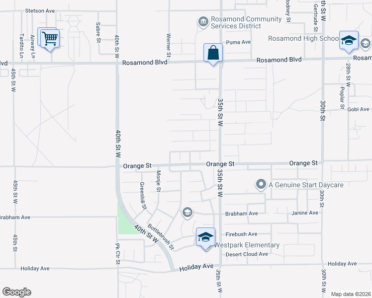 map of restaurants, bars, coffee shops, grocery stores, and more near 3647 Monument Hills Avenue in Rosamond