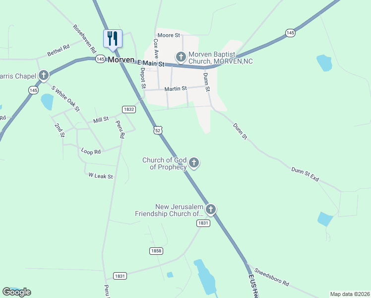 map of restaurants, bars, coffee shops, grocery stores, and more near 8429 U.S. 52 in Morven